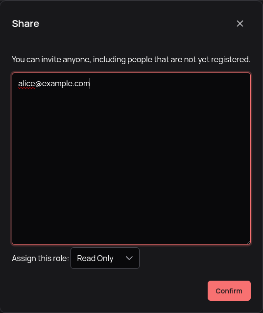 A screenshot of the dialog for inviting users to a group.