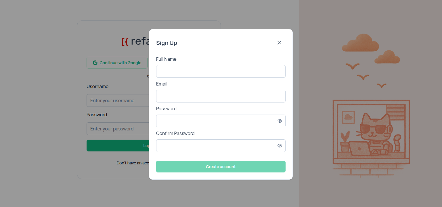 Flexus Login and Sign Up screen