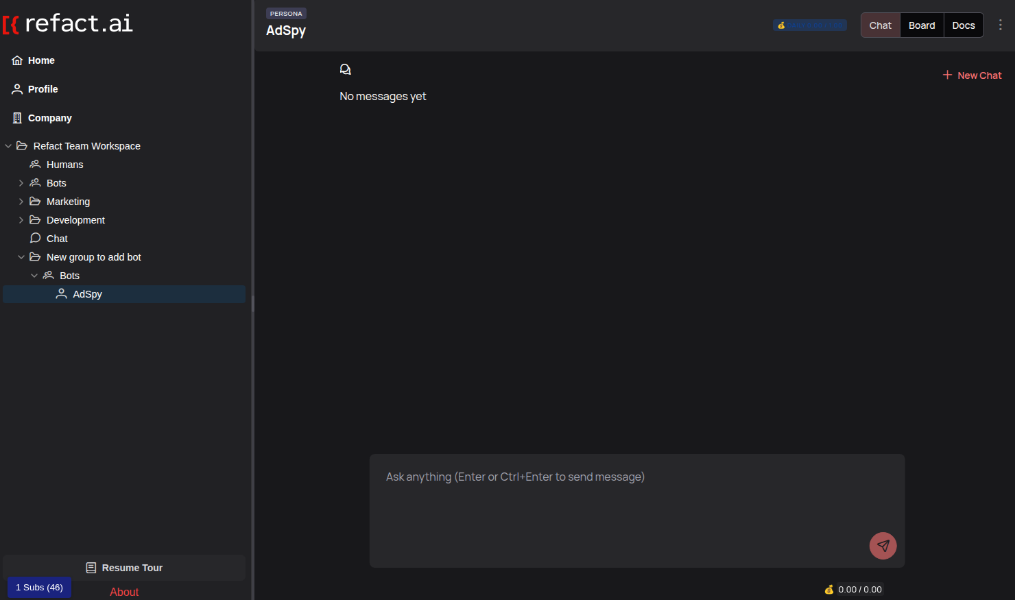Newly installed bot in the sidebar