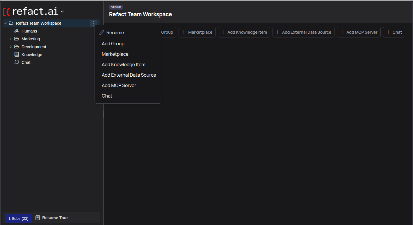 The context menu with the 'Add Group' option highlighted.
