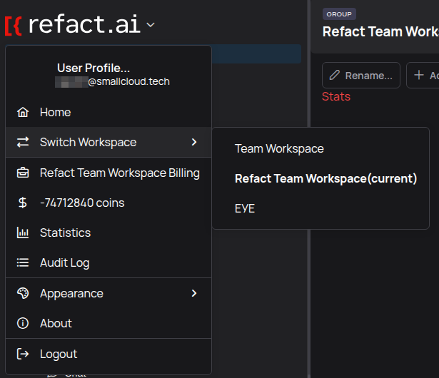 Workspace switcher menu